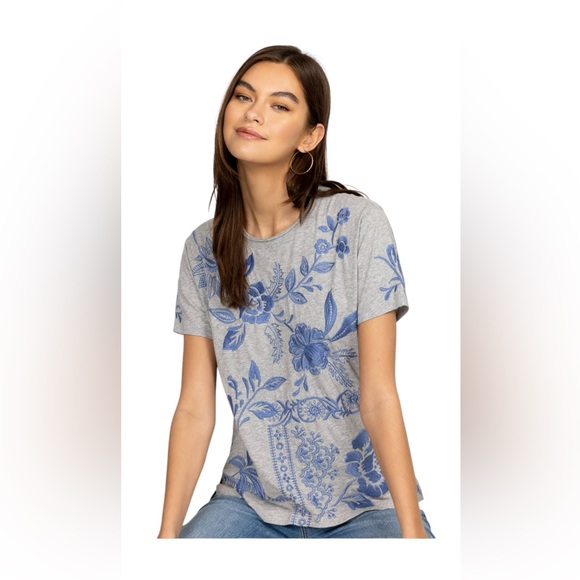 Johnny Was Tops - Women’s Johnny Was Lyra Relaxed Crew Neck Tee Size XL Gray Blue